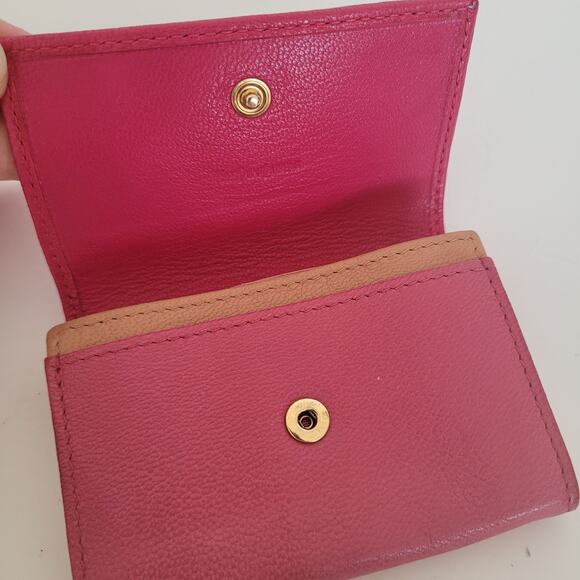 Yves Saint Lauren YSL Leather Calfskin Pink Wallet Small Card Coin Holder Logo - Picture 3 of 14